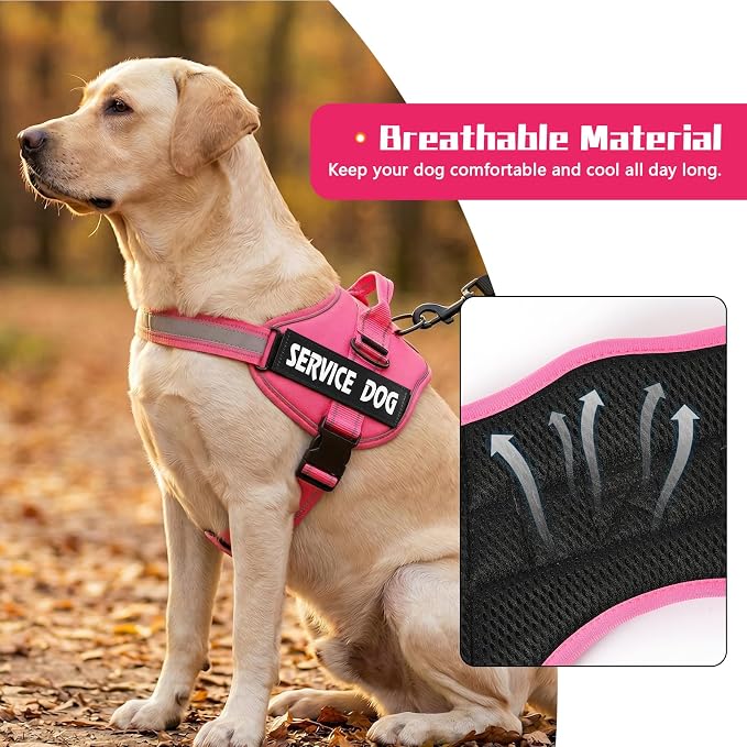 MUMUPET Service Dog Harness, No Pull & Reflective Pet Vest, Hot Pink, S | Easy Control Handle, Soft & Breathable Padding, Adjustable Fit for Small to Large Dogs, 2 Removable Patches - Image 3