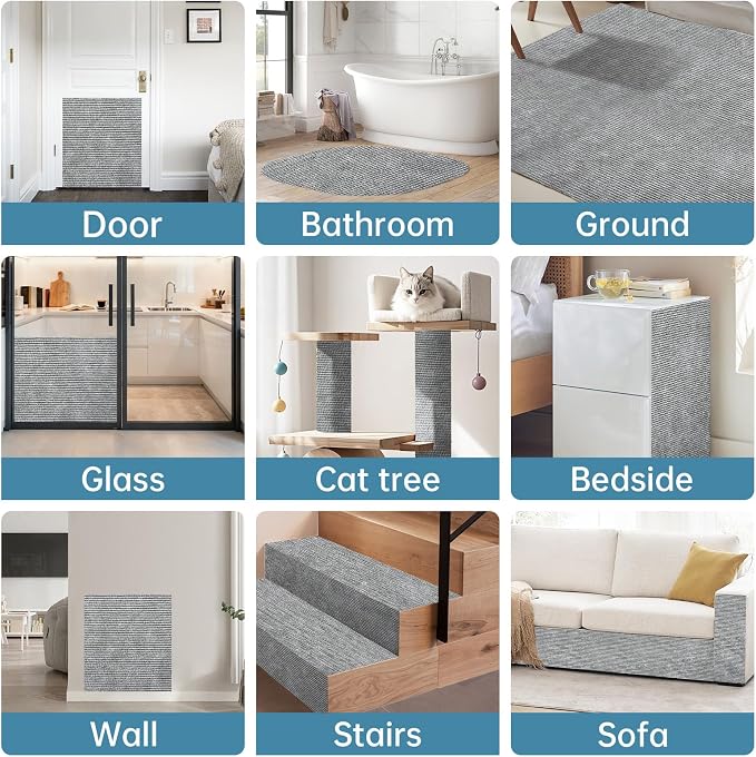Heavy Duty Cat Scratch Mat for Couch, Light Gray (78.7" x 15.8") | Self-Adhesive Furniture Protector for Cats, Trimmable Cat Scratcher Carpet, DIY Climbing Pad for Couch, Sofa, Door & Cat Tree - Image 7
