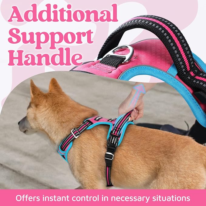 rabbitgoo Dog Harness for Large, No Pull 3 Buckles Easy On & Off | Soft Padded, Walking with Control Handle, Adjustable and Reflective, Pink & Blue, X-Large - Image 4