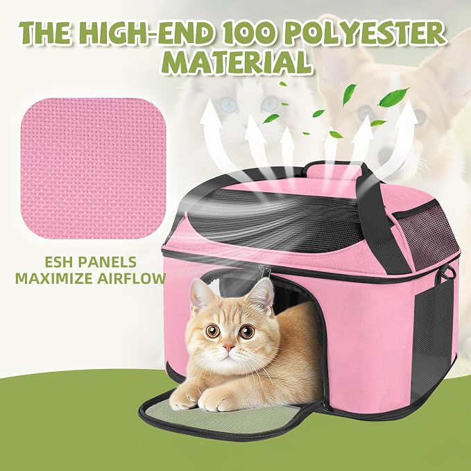 Soft Cat Carrier Up to 20 Lbs, Washable Pet Travel Bag for Kitten Puppy | Breathable Mesh, Medium to Big Pets Small Dog,Soft-sided Cloth Animal Crate for Car Travel Carrying, Safe for Vet Visit,Pink - Image 7