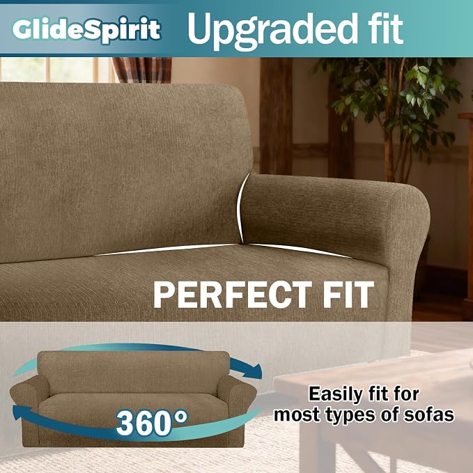 Waterproof Stretch Spandex Loveseat Couch Cover - Non-Slip Soft Sofa Slipcover with Elastic Bottom, Washable Leakproof Furniture Protector for Kids, Pets, Dogs & Cats (Loveseat, Brown) - Image 3
