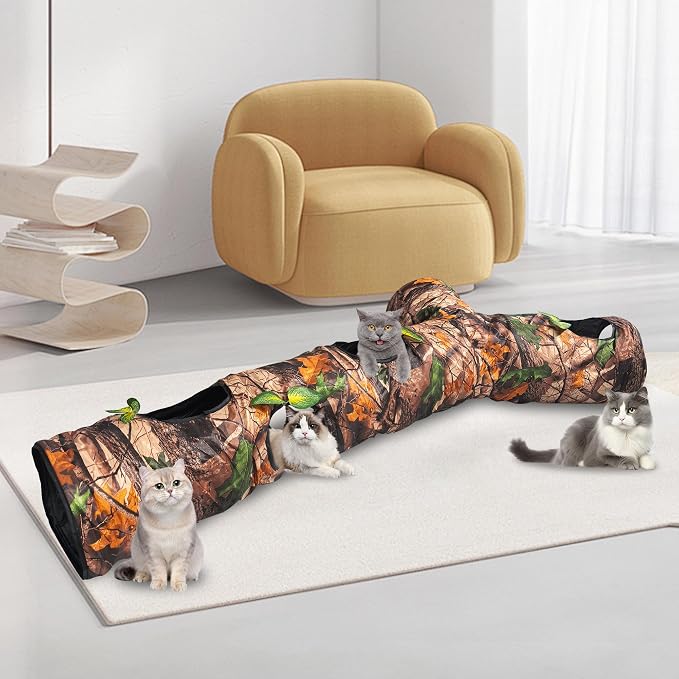Cat Tunnels for Indoor Cats Large, 3 Way Cat Tunnel with 5 Holes and Leaves, Cat Tunnel Toy with Loud Paper - Pop Up Collapsible - Connect More Tunnels for Large Cat, Puppy, Kitten - Image 9
