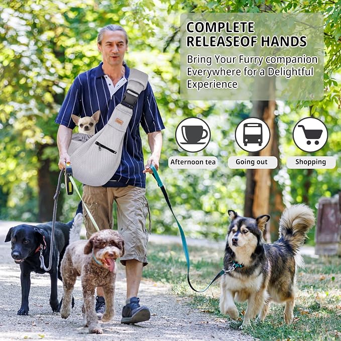 CUBY Dog and Cat Sling Carrier - Hands Free Breathable Mesh Small Dog Sling Carrier-Soft Pouch and Tote Design-Suitable for Puppy, Small Dog Cat Pets Carriers Sling Outdoor(Grey-Mesh,Adjust Strap 2.0) - Image 6
