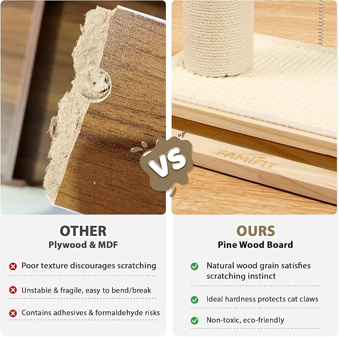 Cat Scratching Post with Sisal Mat and Wooden Base Indoor Scratcher | Stable cat scratch furniture with durable sisal post, scratch mat and hanging ball, protects furniture, easy assembly - Image 5