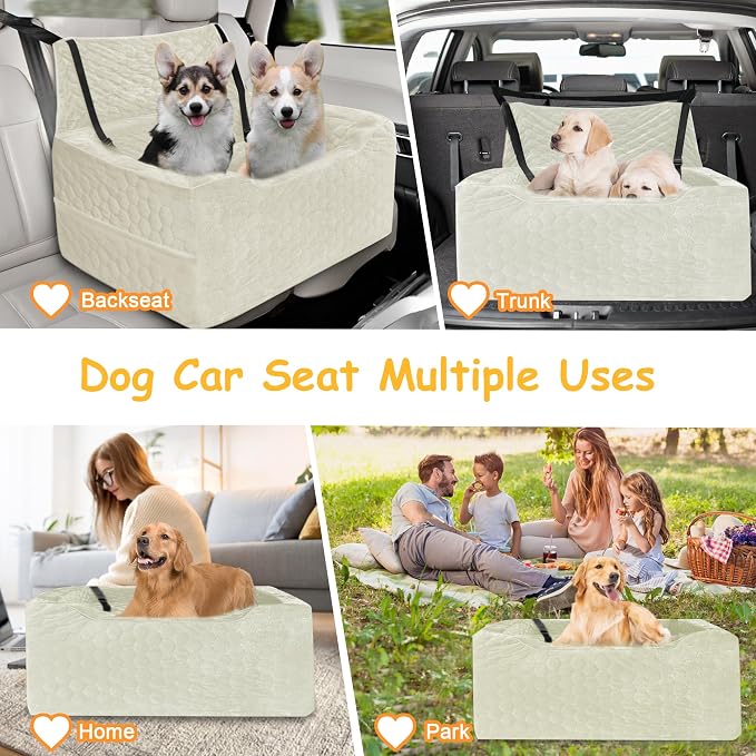Dog Car Seat for Medium/Large Dog Booster Seat Under 60 lbs or 2 Small Dogs, Multi-Functional Pet Car Seat with Thick Cushion, 2 Safety Leashes (White) - Image 6