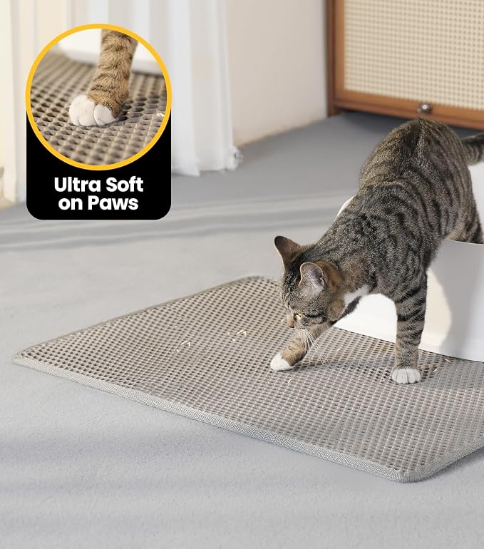 Conlun Cat litter Mat 30"x22", Large Honeycomb Double Layer Waterproof Trapping Waste for Kitty Litter Box, Easy Clean Non-Slip Cat Matt on Floor, Gray - Image 5