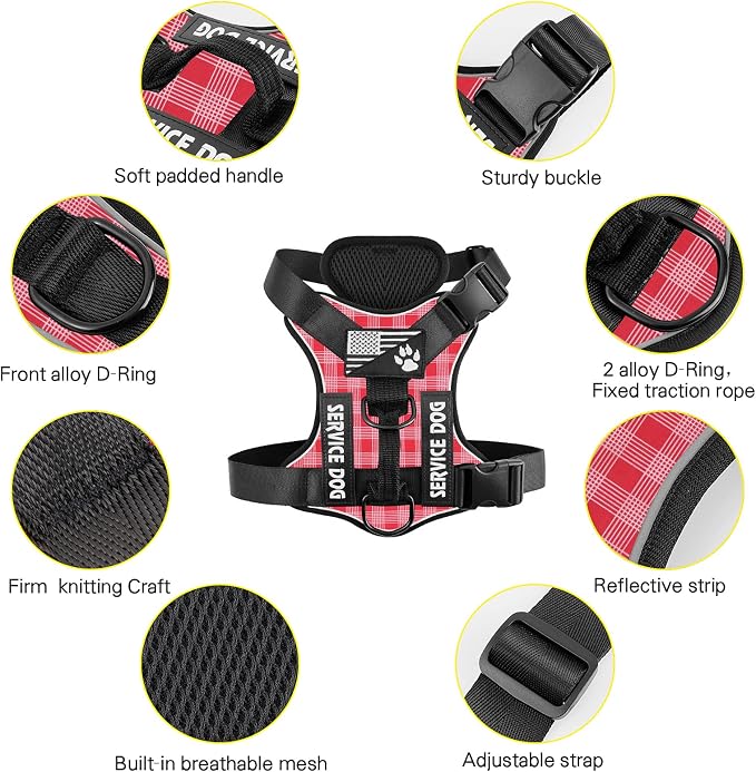 Service Dog Harness, Reflective Dog Vest Harness with 5 PCS Patches, Adjustable Soft Oxford Pet Harness, Inner Layer Mesh, Easy to Control for Dogs - Image 2