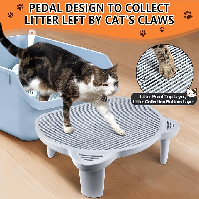 Litter Box Step Adjustable Cat Step with Filter Function, Light Grey | Elevated Double Layer Litter Box Ramp for Kitten & Old Cats, Easy Cleaning Litter Box Step Stool for Automatic Cat Litter Box - Image 5