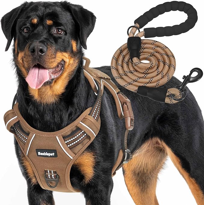 Beebiepet Heavy Duty Tactical Dog Harness for Small Dogs, No Pull Adjustable Pet Harness Reflective Service Training Easy Control Pet Vest Military K9 Working Dog Harnesses-X- Large, Brown by Beebielove