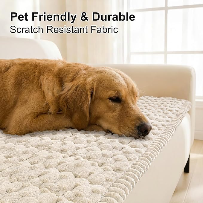 Smiry Non Slip Couch Covers for Dogs, Scratch Resistant Pet Sofa Protector | Machine Washable Soft Fuzzy Thick Furniture Cover for Sofa Loveseat Sectional Large Dogs, Apricot, 27.6" x 59" - Image 3