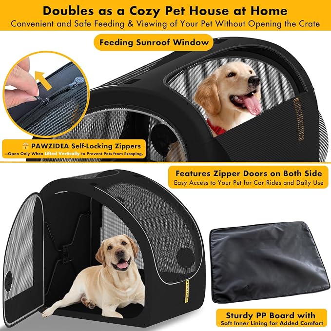 PAWZIDEA Portable Dog Crate for Car Travel, Medium & Large Dogs Up to 80lbs | Enclosed Soft-Sided Dog Car Kennel for Backseat, Secures w/ Seatbelt & Headrest Strap, Collapsible Car Carrier, Chew-Proof - Image 7