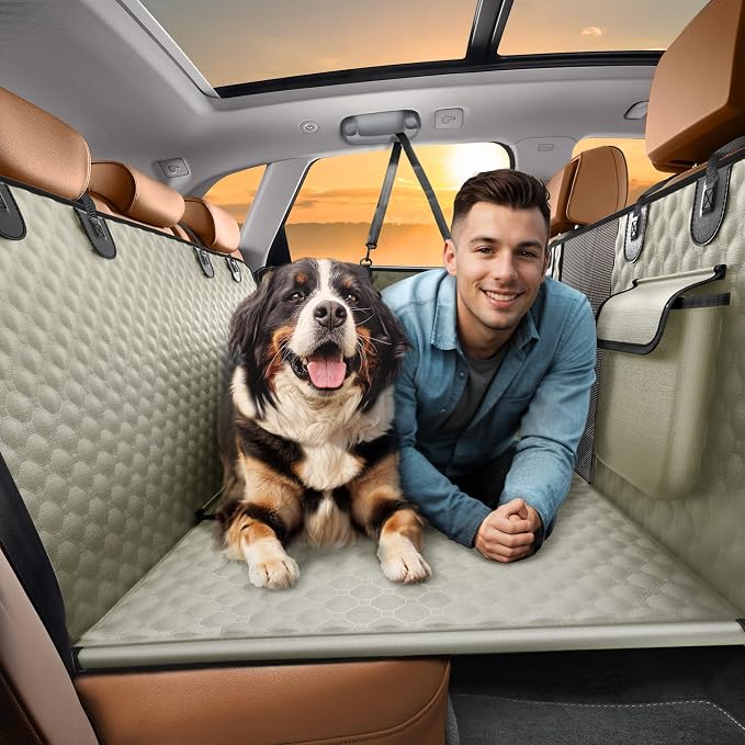 Back Seat Extender for Dogs, Heavy Duty Dog Car Seat Cover for Back Seat | Large Hard Bottom Car Seat Cover for Dogs Aggressive Chewer, Dog Hammock for Car, Travel Pet Car Bed for Car, SUV, Truck by SHARLOVY