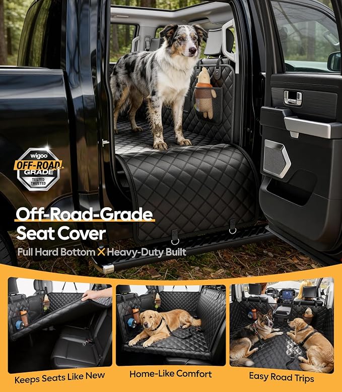 Wigoo Dog Car Seat Cover for Back Seat, Hard Bottom Support, Waterproof | 450lbs Support, Anti-scratch Dog Hammock for 1–4 Medium Dogs, Backseat Protector, Car Bed Extender for SUV, Size-L, Black - Image 2