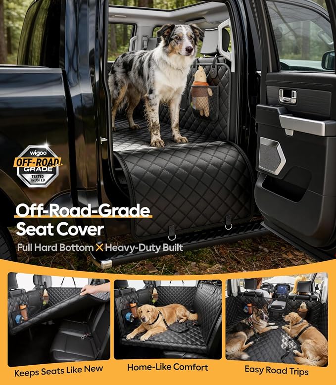 Wigoo Dog Car Seat Cover for Back Seat, Hard Bottom Support, Anti-Scratch | 450lbs Support Waterproof Dog Hammock for 1–4 Medium Dogs, Backseat Protector, Car Bed Extender for Truck/SUV, Size-L, Orange - Image 2