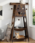 56in Modern Wood Cat Tree Tower for Indoor Cats with Hammock | Multi-Level Climbing Design, 2 Spacious Hammocks, Perch, Cat Condo, Scratching Board, Ideal for Multi-Cat Homes, Rustic Brown by FeliskynCatTreeTower