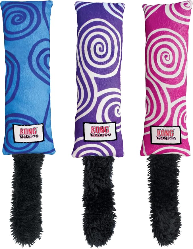 KONG Kickeroo Swirl Cat Toy – Plush with Crinkle Sound, Soft Catnip Toy for Indoor Cats – Assorted Colors (3 Pack) by KONG