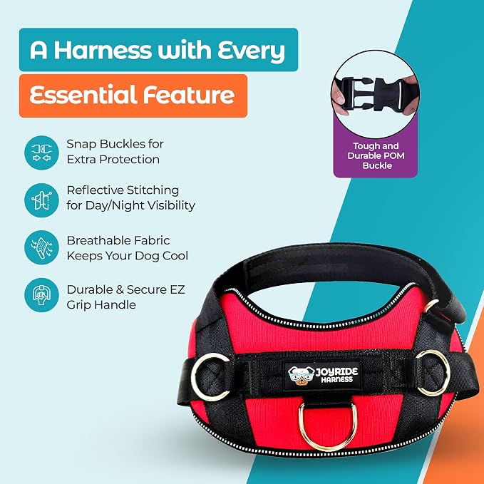 Joyride Basic Dog Harness 1.0 | Red | XS | Adjustable pet vest with 3 side leash rings for training, walking and improved control for small, medium or large dogs - Image 5