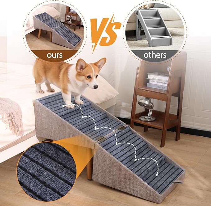 Dog Stairs for Small Dogs, 2-in-1 Pet Steps & Ottoman | Foldable Dog ramp for Couch, Non-Slip Wooden Pet ramp for Puppy Senior Injured Dogs (Light Brown, XXL(21.06H)) - Image 5