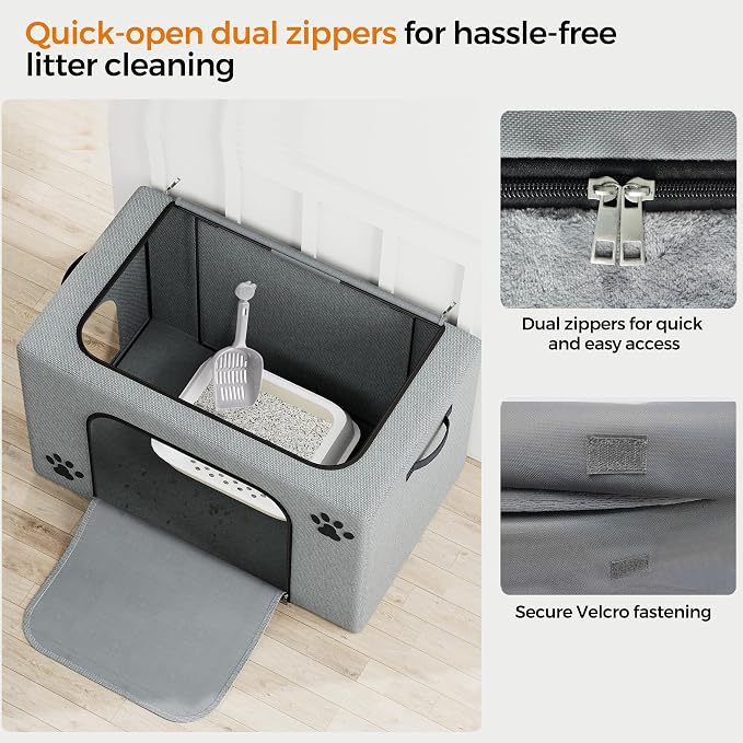 Hidden Cat Litter Box Enclosure with Cat Bed, Foldable Fabric Cat House | Tool-Free Assembly, Front Zipper Access, Spacious Interior, Easy Daily Cleaning, Fits Most Standard Litter Boxes - Image 4