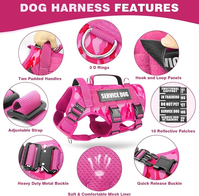 Service Dog Vest Harness for Large Dog, Tactical Working MOLLE Vest with 10 Pet Patches, No Pull Heavy Duty Harness for Training Hunting Walking - Image 5