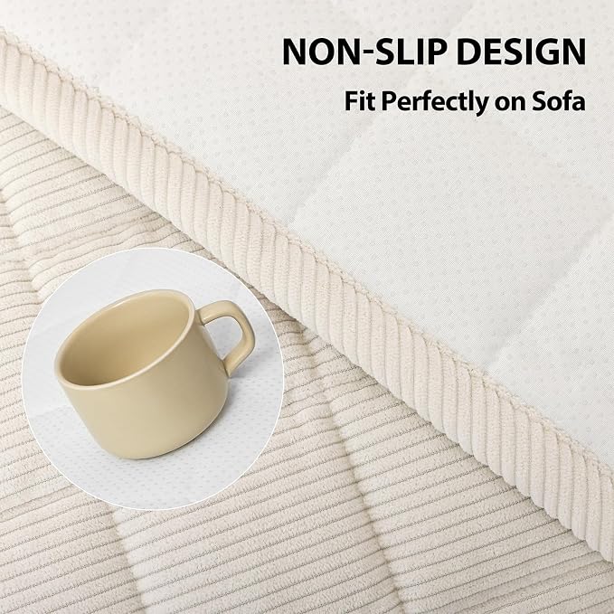 Fixwal Waterproof Corduroy Dog Couch Cover, 27.6" x 70.9", Off White | Integrated TPU Barrier, Non-Slip Backing, Machine Washable, Pet Friendly, Easy Clean Pet Hair, Soft Sofa Cushion Protector - Image 5