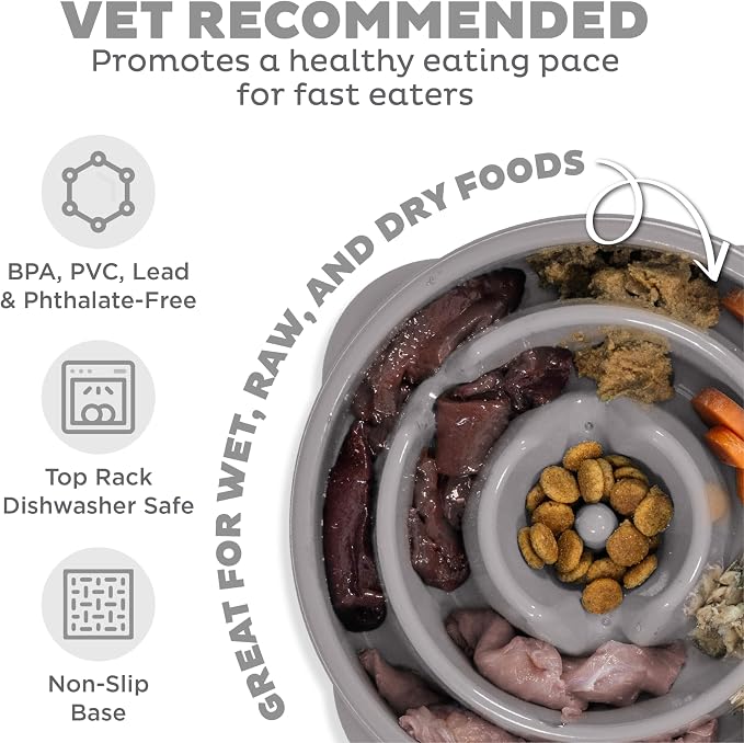 Outward Hound Fun Feeder Slo Bowl Dog Slow Feeder, Drop, Gray, 8.8" | Slows Fast Eaters, Can Aid Digestion, Holds 2 Cups Dry or Wet Food, Non-Slip, Easy Clean, No BPA, Small to Medium Dogs & Cats - Image 3