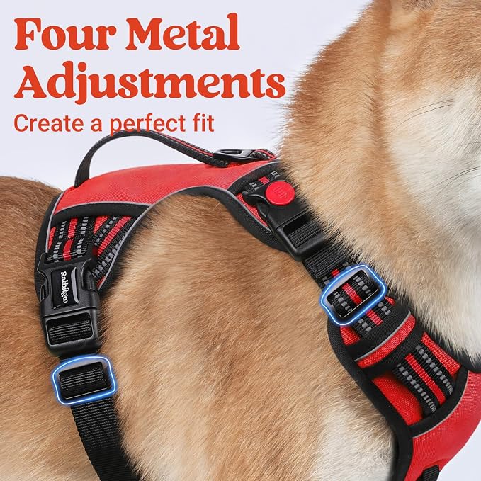 rabbitgoo Large Dog Harness, Easy Wear with 3 Buckles and Lift Handle | No Pull with Front Clip for Walking, Adjustable Soft Padded, Reflective, Easy Control, Red, Medium - Image 5