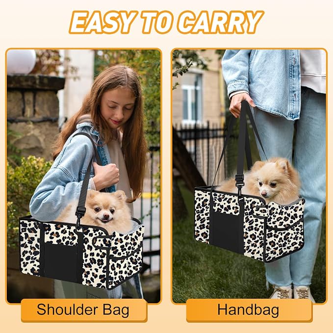 Portable Dog Car Seat for Small Dogs, Puppy Car Seat, Leopard | Booster Seat With Safety Leash & Adjustable Straps Keeps Small Dogs Secure. Removable Washable Cushion. Fits Most Cars. - Image 7