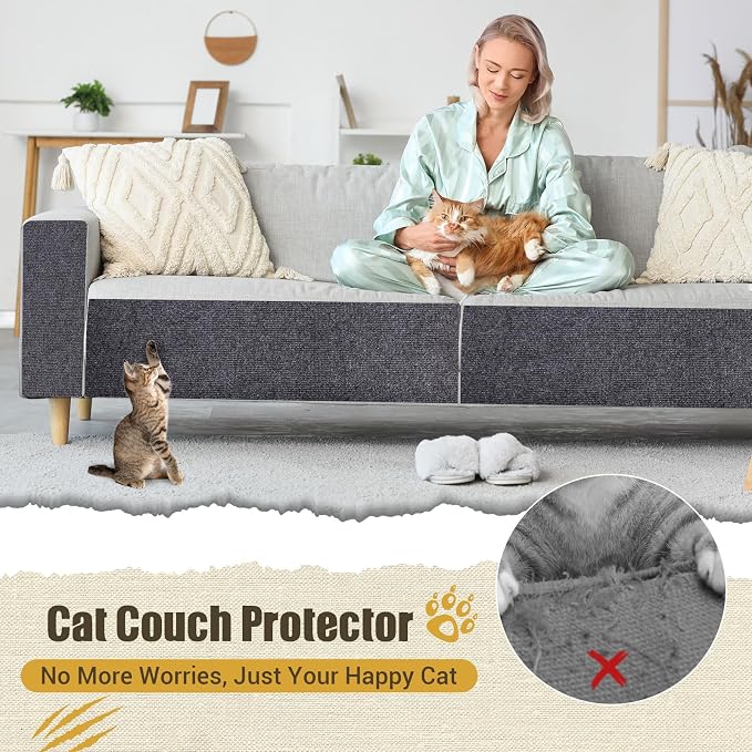 Cat Scratch Couch Protector, 90"x16" Trimmable Anti-Scratch with Grid Tape | Protect Couch from Cat Claws with Double Self-Adhesive Carpet, Great for Sofa & Indoor Wooden Furniture (Dark Gary) - Image 6