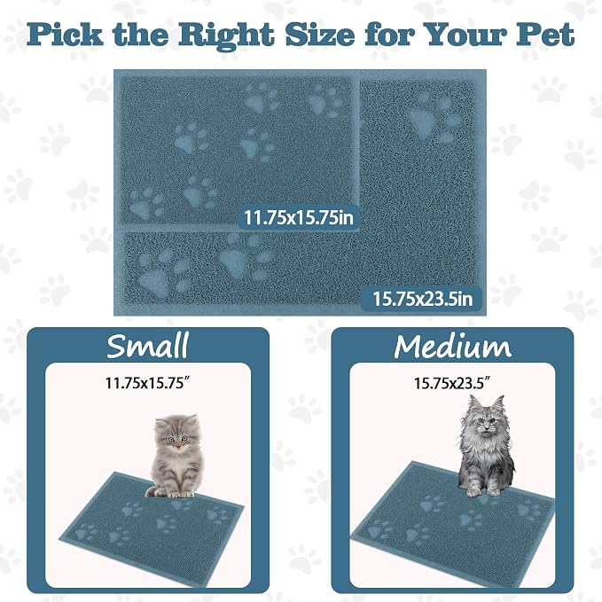 Darkyazi Cat Litter Box Mat for Floor Litter Trapping Mat Non-Slip Backing, Scatter Control, Easy Clean, Water Resistant, Soft on Paws (15.75" x 11.75",Silver Blue) - Image 8