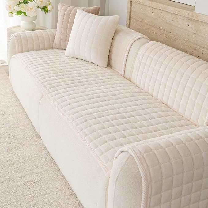 Velvet Washable Couch Cover for Dog,L Shape Sofa Cover for Pets. | 27.6"x82.7",White,Sectional Couch Cover,Soft Velvet,Non-Slip,Furniture Protector,quilted - Image 6