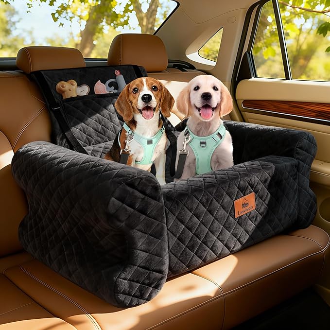 Dog Car Seat for Medium/Large Dogs up to 60LBS Memory Foam Dog Booster Seat | with Thick Cushion, Pet Car Seat for Back with Detachable Washable Cover, Storage Pockets for SUV, Pick Up, Trunk, Black by Linvivon