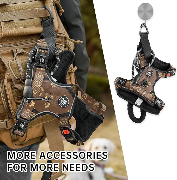 NESTROAD No Pull Dog Harness,Adjustable Oxford Dog Vest Harness with Leash,Reflective No-Choke Pet Harness with Easy Control Soft Handle for Large Dogs(Large,Dark Brown) - Image 5