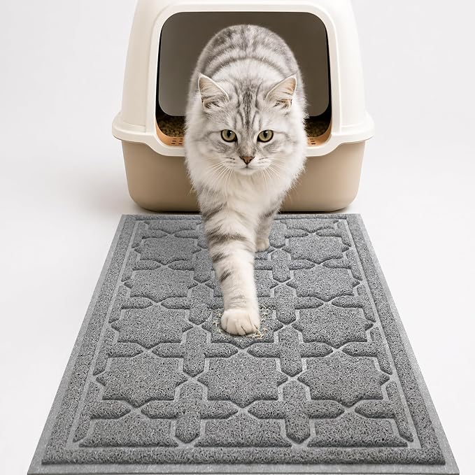 Yimobra Cat Litter Mat, Easy Clean Trapping PVC Mat, 35.4" x 23.6", Waterproof Backing, Non Slip Bottom, Scatter Control Pad for Litter Box, Dark Grey by Yimobra
