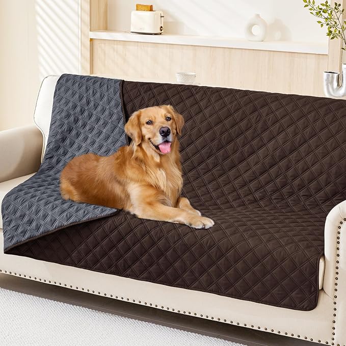 Smiry Waterproof Reversible Pet Couch Covers for Dogs | Pet Friendly, Soft Fabric, Washable Sofa Furniture Protector for Dogs Cat Kids, Checkered (68"x82", Chocolate/Dark Grey) by Smiry