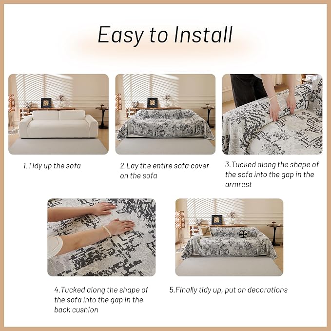 MYSKY HOME Boho Couch Cover Sofa Covers, Couch Covers for 2 Cushion Couch Sofa, Chenille L Shape Sectional Couch Cover- Pet-Friendly, Machine Washable, Sofa Protector for Kid, 71"x118", Dark Grey Maze - Image 8