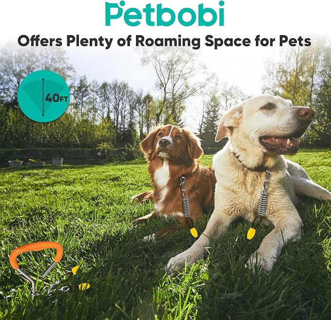 Petbobi Dog Tie Out Cable and Stake, 40ft Heavy Duty Dog Leads for Yard | 4in Shock Spring, 16in Spiral Ground Anchor, 360° No-Tangle Swivel, Chew-Proof Rustproof Wire, Up to 120 lbs, Outdoor Camping - Image 4