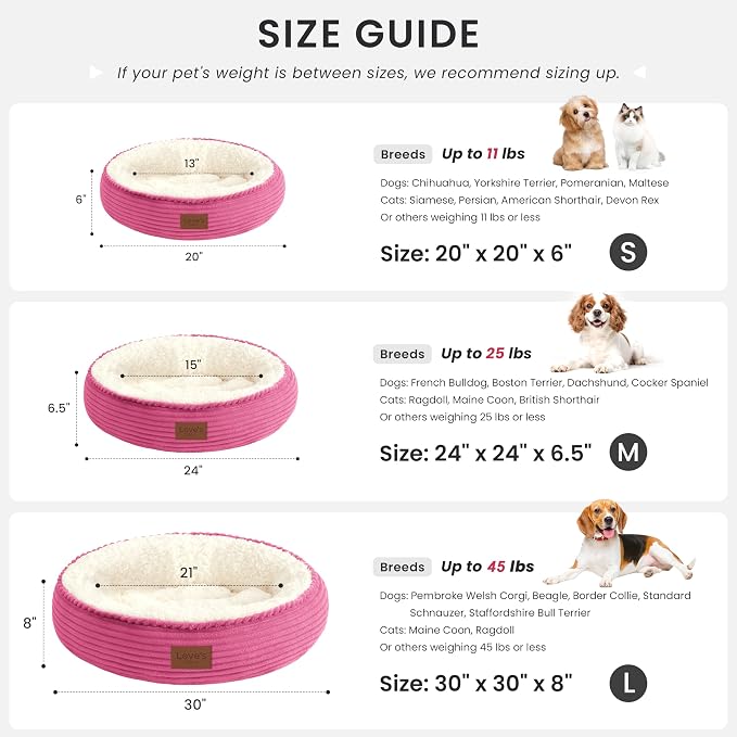 Love's cabin Round Donut Cat and Dog Cushion Bed, 20in Pet Bed for Cats or Small Dogs, Anti-Slip & Water-Resistant Bottom, Super Soft Durable Fabric Pet beds, Washable Luxury Bed Hot Pink - Image 4