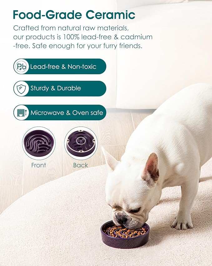 vancasso Slow Feeder Dog Bowl, 0.6 Cup Ceramic Slow Feeding Food Dish for Small Breed, Puzzle Dog Food Bowl for Fast Eater, Dark Purple - Image 4