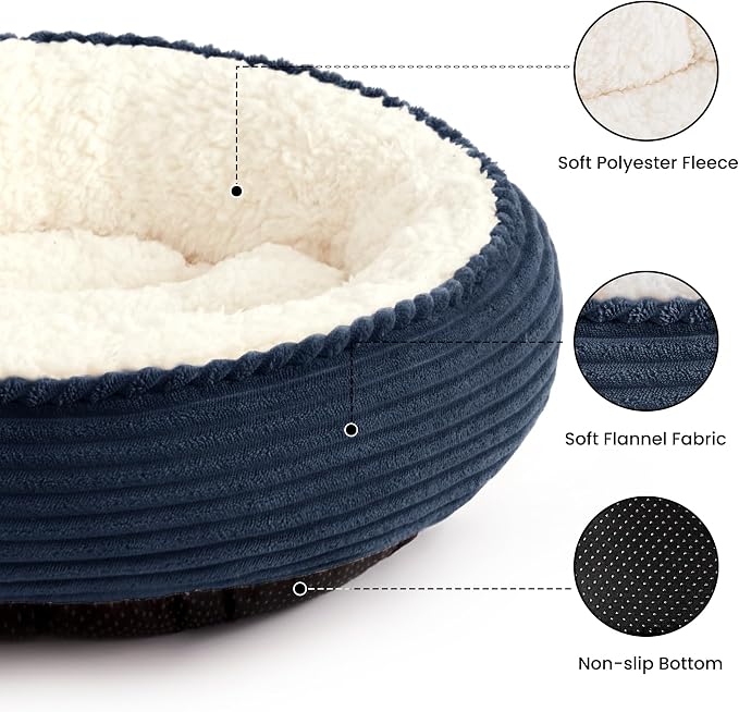 Love's cabin Round Donut Cat and Dog Cushion Bed, 24in Pet Bed for Small or Medium Dogs, Anti-Slip & Water-Resistant Bottom, Soft Durable Fabric Pet Beds, Washable Calming Cat Bed Navy Blue - Image 2