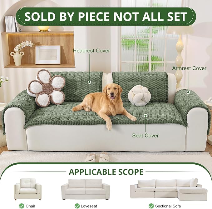OstepDecor Couch Cover for Dogs, Washable Non Slip Sofa Cover for Pets | Soft Couch Covers for Sofa, Loveseat and Sectional, Furniture Protector Against Pet Hair & Dirt (20" x 24", Green) - Image 4
