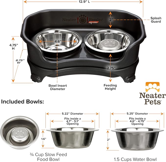 Neater Feeder Express Mess Proof Dog Bowls Elevated for Small Breed – Made in USA – No Spill Raised Slow Feeder Elevated Dog Bowl Stand, Stainless Steel Food and Water Bowl Set, Black - Image 9