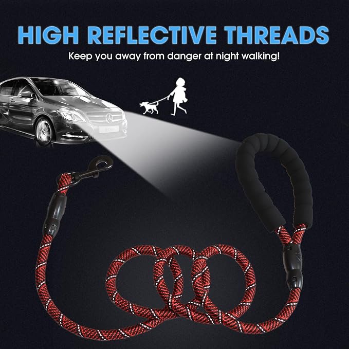 2/4/5/6 FT Dog Leash with Comfortable Padded Handle and Highly Reflective Threads for Small Medium and Large Dogs (5FT-1/2'', Black Red) - Image 4