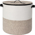 Storage Basket with Lid, 18"x14" Large Woven Blanket Storage for Living Room, Round Cotton Rope Bin with Zipper Top, Shoe Basket with Lid for Entryway, Floor Kids Dog Toy Bin Box with Cover by Unknown