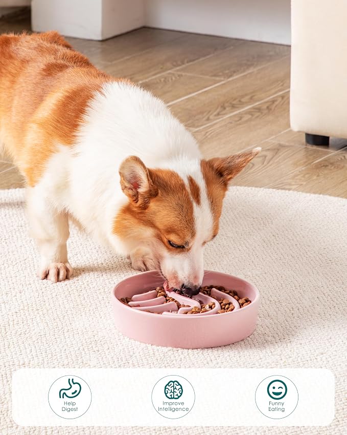 vancasso Slow Feeder Dog Bowl, 1.5 Cup Ceramic Slow Feeding Food Dish for Small and Medium Breed, Puzzle Dog Food Bowl for Fast Eater, Pink - Image 7