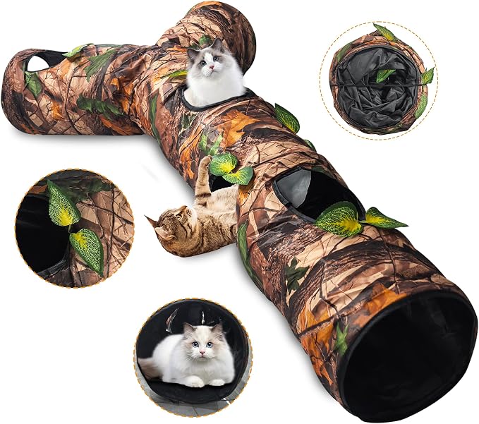 Cat Tunnels for Indoor Cats Large, 3 Way Cat Tunnel with 5 Holes and Leaves, Cat Tunnel Toy with Loud Paper - Pop Up Collapsible - Connect More Tunnels for Large Cat, Puppy, Kitten by GRETMIX