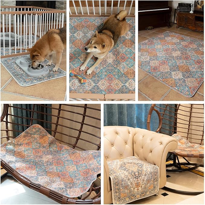 nunubaby Washable Pee Pads for Dogs, Stylish, Non-Slip and Leak-Proof Pee Pads. Reusable Potty Pads for Dogs for Crates and Floors.(Beige/Floral, 36" x72") - Image 7