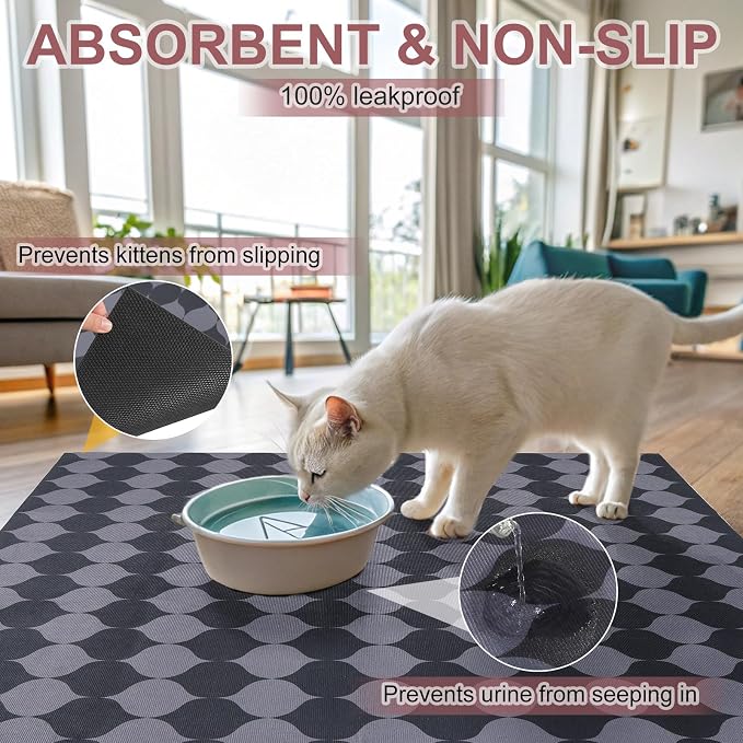 BEAUTYZOO Cat Litter Mat, 32" x 45" Large Litter Trapping Mat, Waterproof | Scatter Control, Absorbent Urine‑Proof, Soft On Paws, Non‑Slip, Machine Washable, For Indoor Cats & Kittens, Floor Use - Image 6