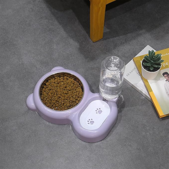 Dog Bowls, Cat Food and Water Bowl Set with Water Dispenser and Stainless Steel Bowl for Cats and Small Dogs - Purple - Image 8