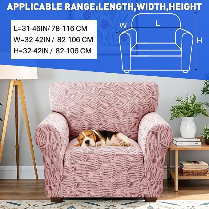YEMYHOM 1 Piece Stretch Chair Sofa Slipcovers Couch Covers for 1 Seat, Jacquard Armchair Covers with Non-Slip Elastic Bottom, Thickened Furniture Protector for Dogs Pets kids (Small, Pink） - Image 3
